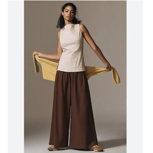 NWT Anthropologie Side Slit Sleeveless Boatneck Tunic Top in Neutral